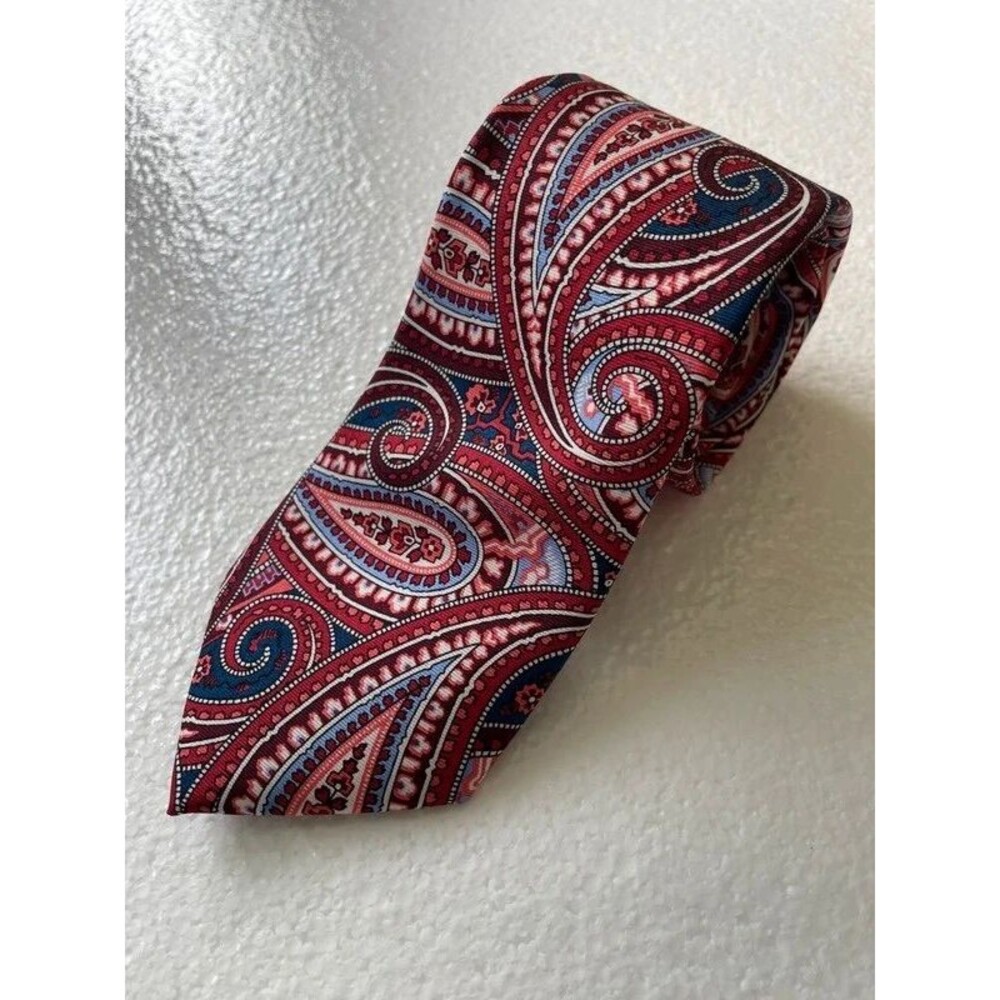 Pronto Uomo 100% Silk Paisley Necktie – Burgundy Red & Blue